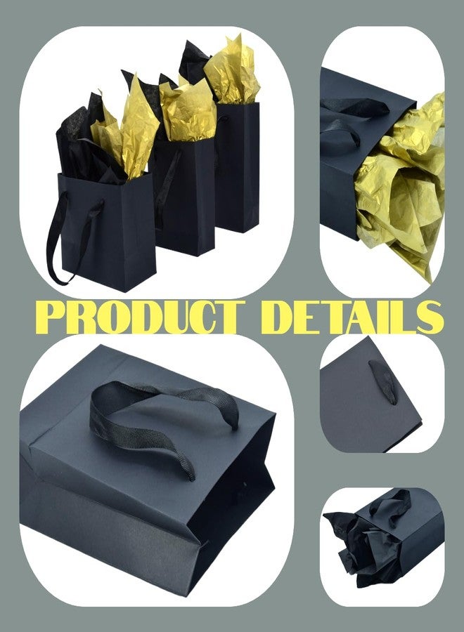 JUNESHE 4 Pack Small Black Gift Bags with Tissue Paper,6.3 inch Mini Tiny Little Paper Bag for Birthday Party Favors Baby Bridal Shower Shopping Presents Wedding - Image 4